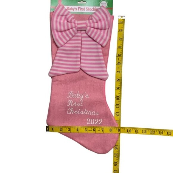 Baby First Christmas Stocking Embroidered 2022  Baby Girl Pink White 17 Inches - Picture 9 of 16